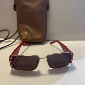 MCM Designer Sunglasses Red Logo Arms Gold Frame Rectangle w/ crossbody